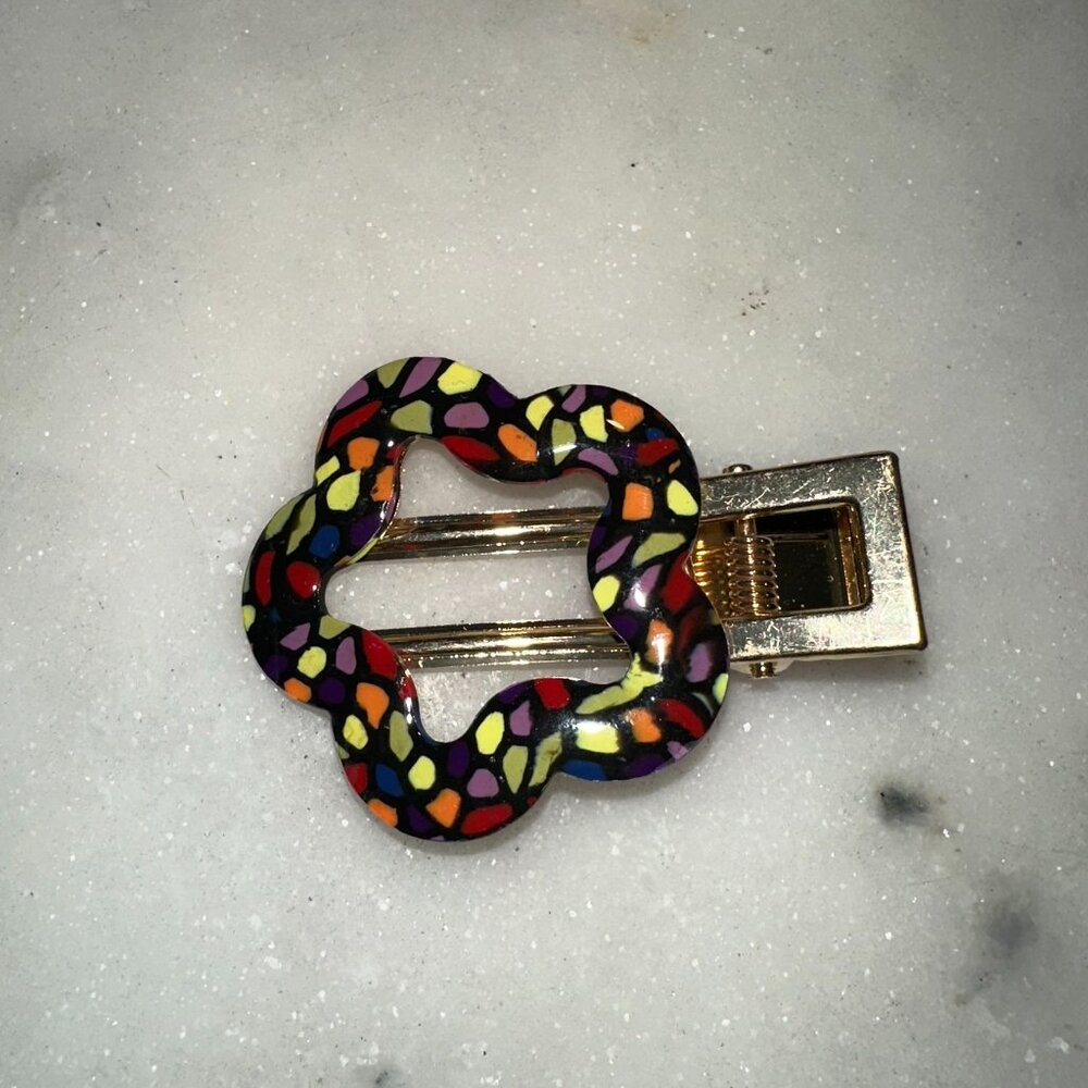 Handmade Rainbow Tones with Black Abstract Pattern Flower Hairclip